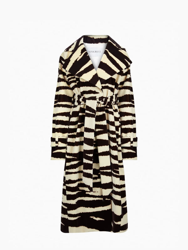 LONG ZEBRA-PRINT VELVET ROBE COAT