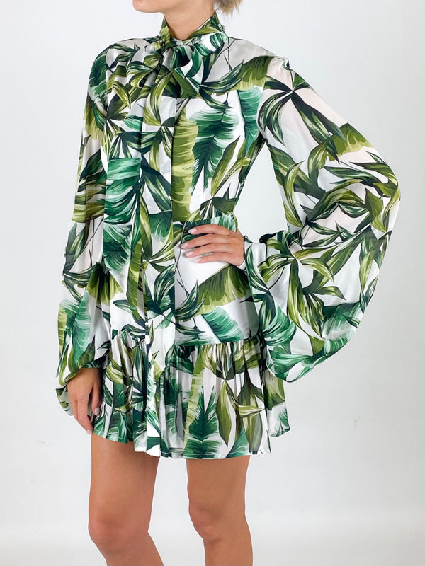 Savage Palm Print Mini Dress